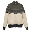 Saint Laurent Zip Up Knitted Jacket in White Wool