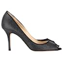 Jimmy Choo Evelyn Peep Toe Pumps in Black Glitter Suede