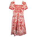 Dolce & Gabbana Vestido midi plisado con estampado de mayólica en algodón rojo