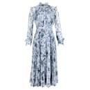 Erdem Narella Hogarth-Print Pleated-Chiffon Dress in Blue Polyester