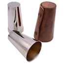 Franzi Vintage Set of 3 Stainless Steel Glasses Brown Leather Case - Autre Marque