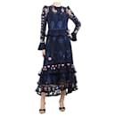 Dark blue floral lace ruffled midi dress - size UK 12 - Alice by Temperley