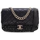 Chanel Black CC Quilted Lambskin and Tweed Single Flap