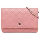 Chanel Pink CC Quilted Lambskin Wallet On Chain
