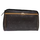 Christian Dior Honeycomb Canvas Clutch Bag PVC Leather Black Auth bs14214