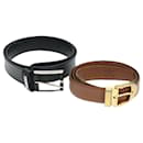 LOUIS VUITTON Epi Belt Leather 2Set Black Brown LV Auth bs14315 - Louis Vuitton