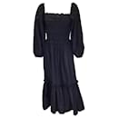 Cara Cara Black Ruffled Long Sleeved Cotton Midi Dress - Autre Marque