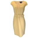 St. John Yellow Cap Sleeved Belted Crepe Dress - Autre Marque
