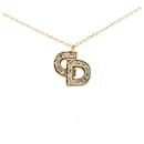 Dior Gold Logo Rhinestone Pendant Necklace