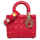 Dior Red Small Lambskin Cannage Lucky Badges My Lady Dior