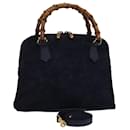 GUCCI Bamboo Hand Bag Suede 2way Navy 000 1274 0290 Auth 74230 - Gucci