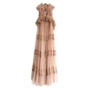 Valentino Gold/Nude Tiered Tulle Lace Gown Dress