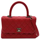 Bolso satchel rojo con asa de coco y caviar pequeño de Chanel