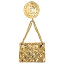 Broche de bolsa com aba acolchoada Chanel CC dourado