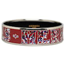 Red Hermès Alphabet Russe Wide Enamel Bangle Costume Bracelet