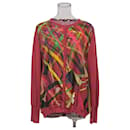 Escada Twin Set Crew Neck Cardigan in Abstract Printed Red Wool