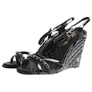 Black quilted leather wedge sandal heels - size EU 39 - Chanel