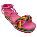 Sandales compensées en corde textile ornées de Rockstud multicolores arc-en-ciel Valentino - Autre Marque