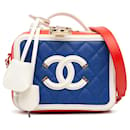 Borsa a tracolla Vanity Case in filigrana CC piccola tricolore blu Chanel