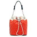 Red Chanel Quilted Lambskin Cuba Drawstring Bucket