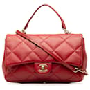 Bolso satchel pequeño con solapa y fácil transporte de piel de cordero Chanel rojo