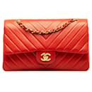 Red Chanel Medium Chevron Lambskin Double Flap Shoulder Bag