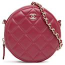 Red Chanel Quilted Lambskin Round Pearl Clutch with Chain Crossbody Bag