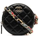 Black Chanel Quilted Lambskin Ribbon Round Clutch With Chain Crossbody Bag