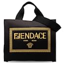 Borsa shopping in tela nera con logo Fendi Versace Fendace