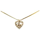 Gold Dior Logo Rhinestones Heart Pendant Necklace