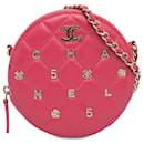 Pochette ronde Lucky Charms en cuir d'agneau matelassé CC Chanel rose avec sac à bandoulière en chaîne