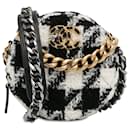Embreagem redonda Chanel Tweed 19 branca com bolsa de corrente