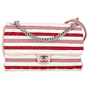 Bolso satchel rojo con solapa de cuerda y fieltro de jersey a rayas Chanel rojo