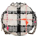 White Chanel Quilted Tweed Round Clutch With Chain Crossbody Bag