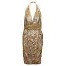 Gold Elie Saab Silk Sequined & Beaded Halter Dress Size M