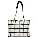 White Chanel Grid Shearling Shopping Tote