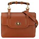 Brown Gucci Bamboo Leather Satchel