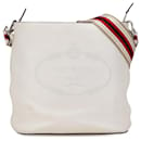 White Prada Vitello Phenix Logo Bucket Bag
