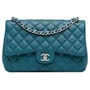 Blue Chanel Jumbo Classic Lambskin Double Flap Shoulder Bag