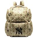 Beige Gucci MLB Floral Satin NY Yankees Patch Backpack
