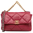 Bolso satchel grande con solapa 19 de piel de cordero Chanel rojo