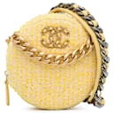 Pochette rotonda Chanel Tweed 19 gialla con tracolla a catena