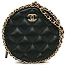Black Chanel CC Quilted Lambskin Round Chain Around Clutch With Chain Crossbody Bag