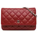 Red Chanel Classic Lambskin Wallet on Chain Crossbody Bag