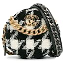 Pochette rotonda Chanel bianca in tweed 19 con catena e borsa portamonete