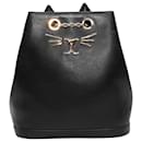 Black Charlotte Olympia Leather Cat Backpack