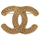 Gold Chanel CC Gold Plated Brooch