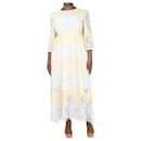 Pale yellow broderie-anglaise midi dress - size UK 12 - Autre Marque