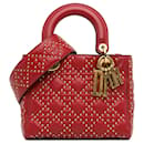 Dior Red Small Cannage de piel de cordero con tachuelas Lady Dior flexible