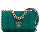Portefeuille Chanel Tweed 19 vert sur chaîne